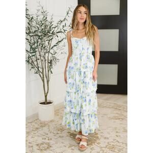 Kori America Bloomie Baby Tiered Dress in Ivory/Blue